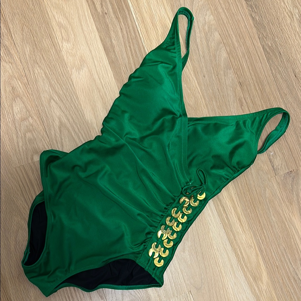 Gottex Green One Piece Swimsuit with Gold Accents